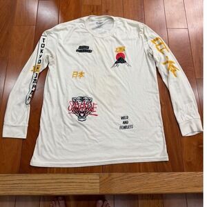 RGSTR Long Sleeve Shirt Mens Cream Mt Fuji Tiger Tokyo Japan Graphic XL